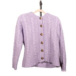 Madewell Cable Knit Cardigan Sweater | Lilac Purple | Button Front | Size XS